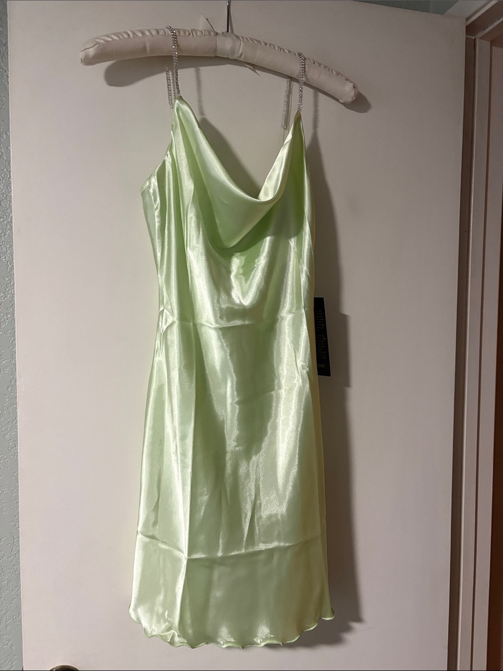 Bebé Satin Cowl Neck Slip Dress Medium Green NEW